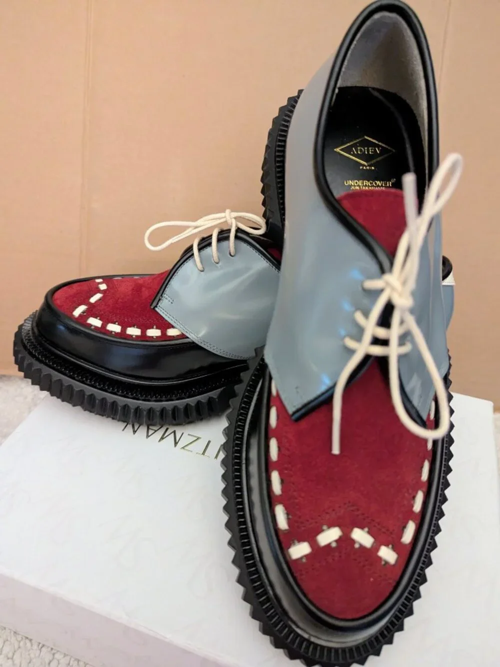 ADIEU PARIS  Gray BLACK Upper Suede Red leather Mens Shoes 9